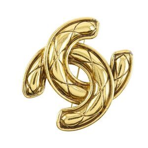 Chanel Matelasse Coco Mark Vintage Gold Plated Ladies 38.3g Brooch